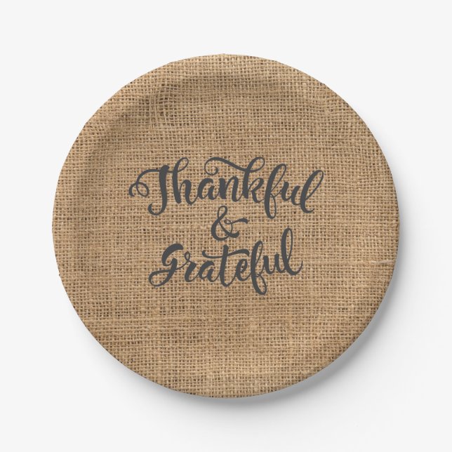 Assiettes En Carton Merci et Gratuit Burlap.Bon thanksgiving. (Devant)