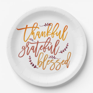Assiettes En Carton Merci Grateful Bienheureux Thanksgiving Typographi