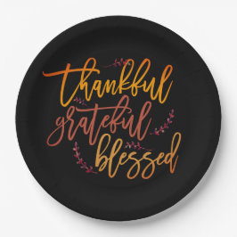 Assiettes En Carton Merci Grateful Blessé Thanksgiving Black