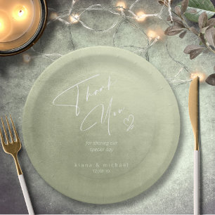 Assiettes En Carton Merci Mariage aquarelle Sage Green ID786