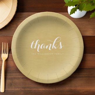 Assiettes En Carton Merci - Thanksgiving Famille Brossé Or