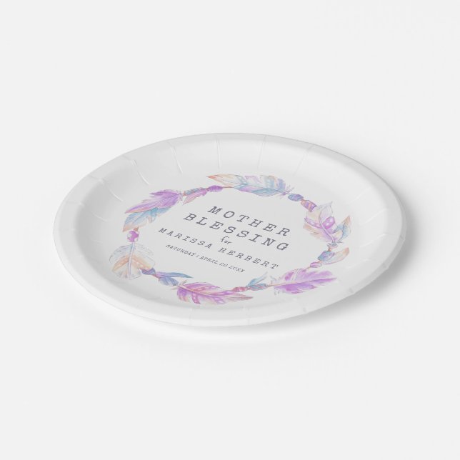 Assiettes En Carton Mère Bienheureux perles et plumes coutume boho (Angle)