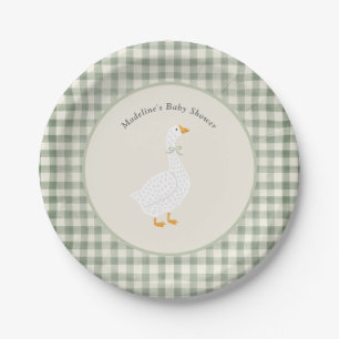 Assiettes En Carton Mère l'Oie Papier Vert Gingham pour Baby Shower