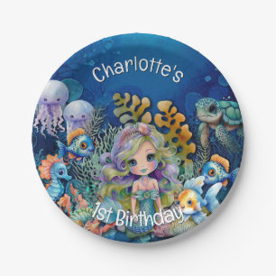 Assiettes En Carton Mermaid 1er anniversaire
