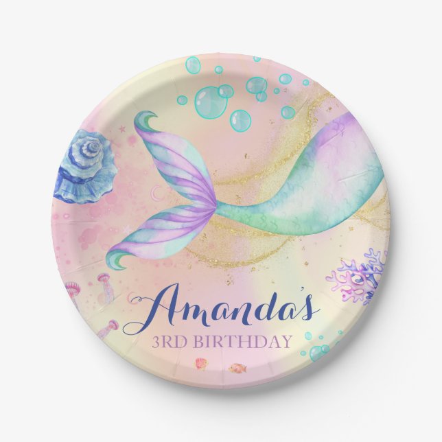 Assiettes En Carton Mermaid Anniversaire magique sous la mer (Devant)