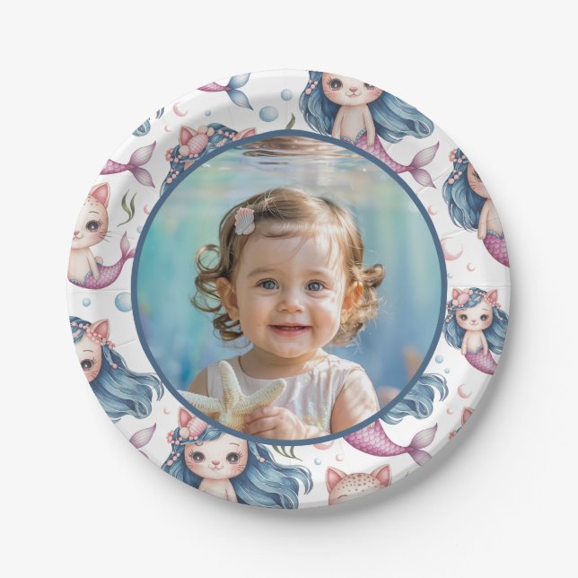 Assiettes En Carton Mermaid Birthday Photo Personalized (Devant)