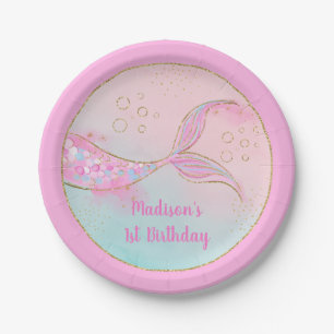 Assiettes En Carton Mermaid Pink Gold Anniversaire