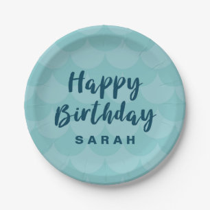 Assiettes En Carton Mermaid Scales heureux anniversaire