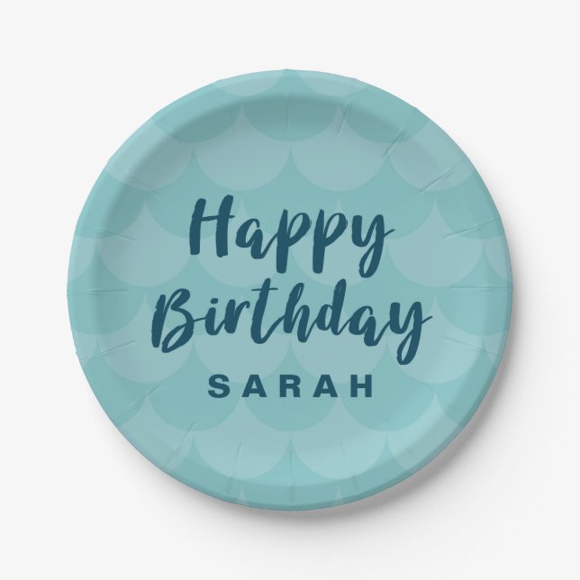 Assiettes En Carton Mermaid Scales heureux anniversaire (Devant)