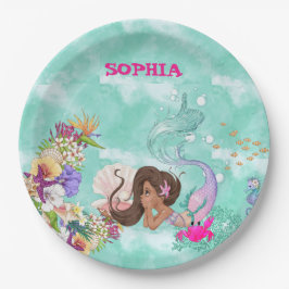 Assiettes En Carton Mermaid Starfish Cheveux foncés Mignonnes serviett