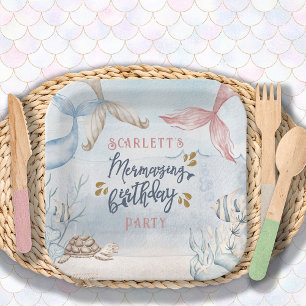 Assiettes En Carton Mermaid Tails Aquarelle Mermazing Anniversaire