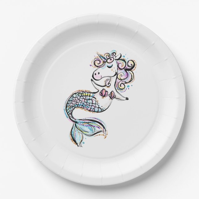 Assiettes En Carton Mermaid Unicorn (Devant)