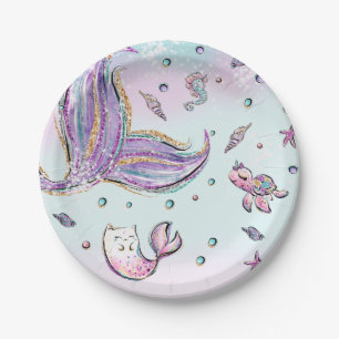 Assiettes En Carton Mermaid Whimsical Under the Sea Mercat Birthday