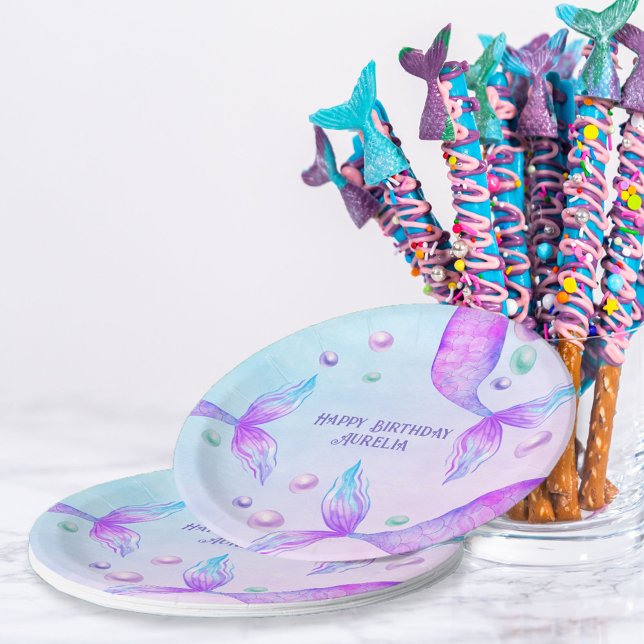 Assiettes En Carton Mermaid's Tails Bright Mermaid fête d'anniversaire (Créateur téléchargé)