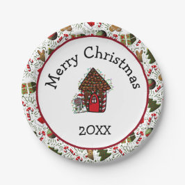 Assiettes En Carton Merry Christmas Gingerbread House Plates