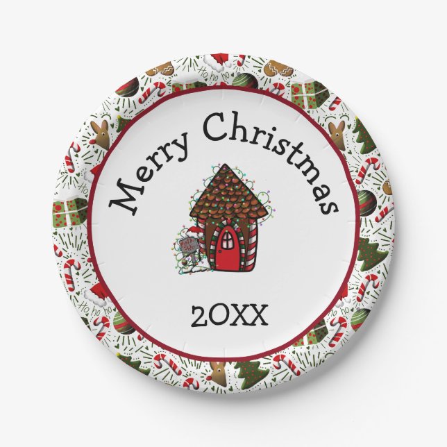 Assiettes En Carton Merry Christmas Gingerbread House Plates (Devant)