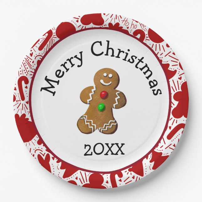 Assiettes En Carton Merry Christmas Gingerbread Man (Devant)