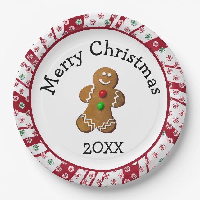 Assiettes En Carton Merry Christmas Gingerbread Man (Devant)