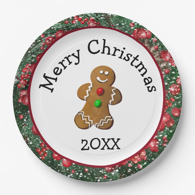 Assiettes En Carton Merry Christmas Gingerbread Man (Devant)