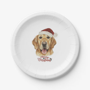 Assiettes En Carton Merry Christmas Golden Retriking chien