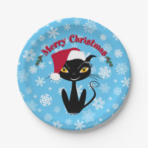 Assiettes En Carton Merry Christmas Kitty Cat