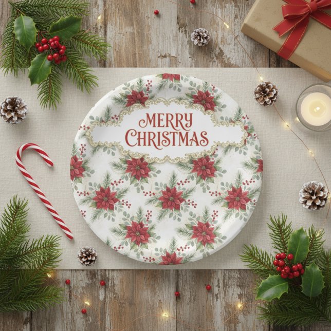 Assiettes En Carton Merry Christmas Poinsettia Paper Plates (Merry Christmas Poinsettia Paper Plate)