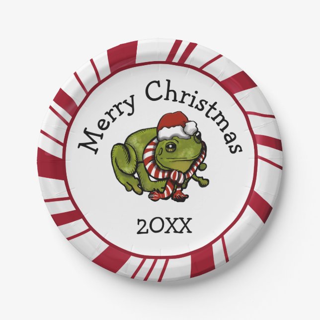 Assiettes En Carton Merry Christmas Santa Frog Plates (Devant)