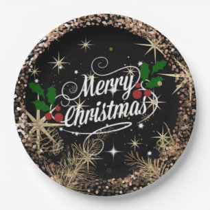 Assiettes En Carton Merry Christmas, sparkle, glitter and shine,