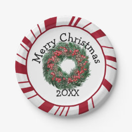 Assiettes En Carton Merry Christmas Wreath Plates