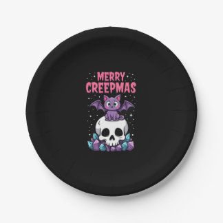 Assiettes En Carton Merry Creepmas Cat Pastel Goth Christmas Skull T-S