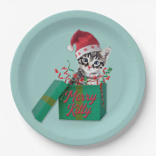 Assiettes En Carton Merry Kitty, Joyeux Noël