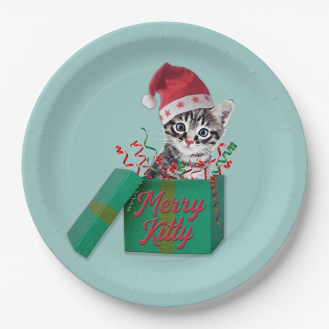 Assiettes En Carton Merry Kitty, Joyeux Noël (Devant)