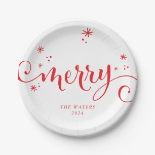 Assiettes En Carton MERRY MODERN festif amusant calligraphie scintille