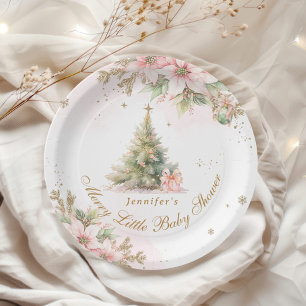 Assiettes En Carton Merry petit Baby shower blanc Or rose
