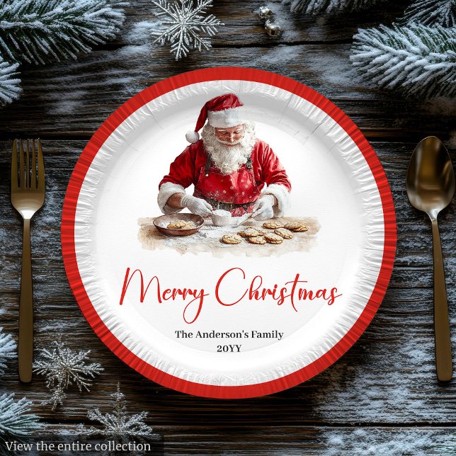 Assiettes En Carton Merry Santa Claus Rustic Custom Name Editable  (Merry Santa Claus Rustic Custom Name Editable Plate)