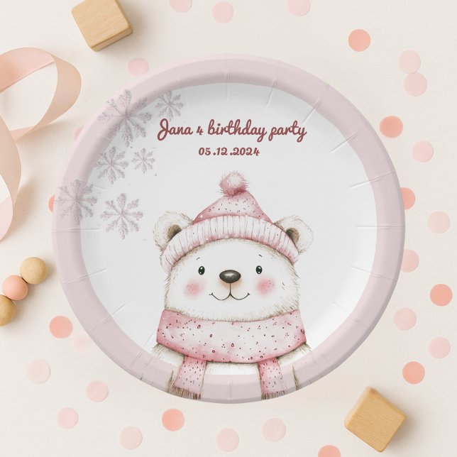 Assiettes En Carton merveilleux d'hiver avec joli anniversaire d'ours  (Créateur téléchargé)