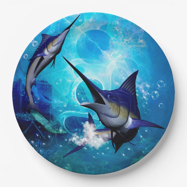 Assiettes En Carton Merveilleux marlin avec bulles (Devant)