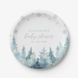 Assiettes En Carton Merveilleux Paysage d'Hiver Argent et Menthe pour
