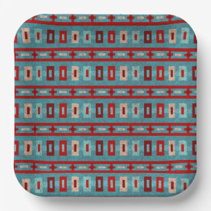 Assiettes En Carton Mesas Sud-Ouest Turquoise & Rouge Retro Motif Vibe
