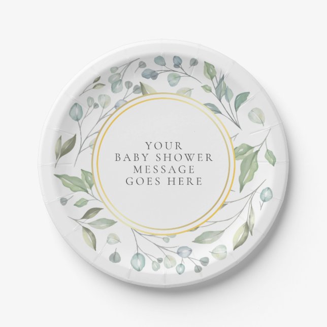 Assiettes En Carton Message du Baby shower Garland Greenery (Devant)