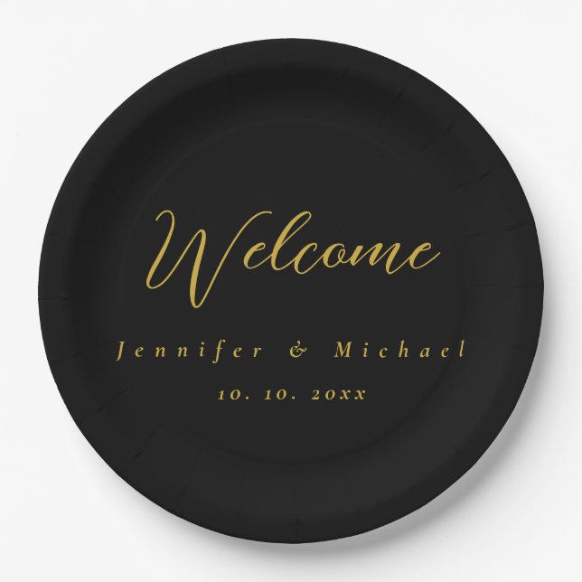 Assiettes En Carton Métallique Or & Noir Professionnel Moderne Élégant (Devant)