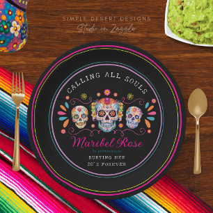 Assiettes En Carton Mexicaine Dia de los Muertos Crâne à sucre Anniver