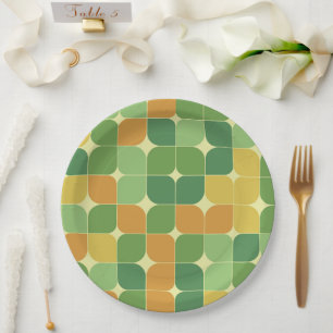 Assiettes En Carton Mi-siècle Abstrait Motif vert orange jaune
