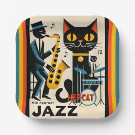 Assiettes En Carton Mi siècle Jazz Age HepCat Chat Noir