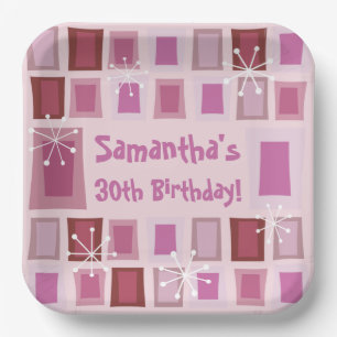 Assiettes En Carton Mi-siècle moderne 30e anniversaire rose
