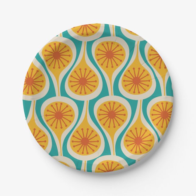 Assiettes En Carton Mi-Siècle moderne Atomique gouttes Motif rétro (Devant)