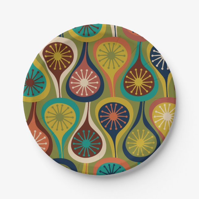 Assiettes En Carton Mi-Siècle moderne Atomique gouttes Motif rétro (Devant)