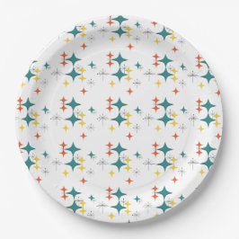 Assiettes En Carton Mi-siècle moderne Eames Atomique Turquoise Diamant