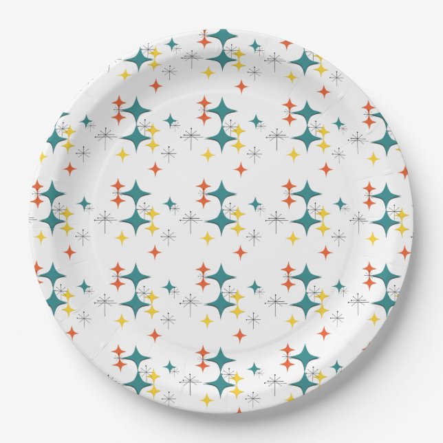 Assiettes En Carton Mi-siècle moderne Eames Atomique Turquoise Diamant (Devant)