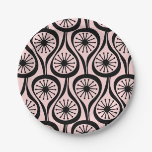 Assiettes En Carton Mi-Siècle moderne gouttes atomiques rose noir